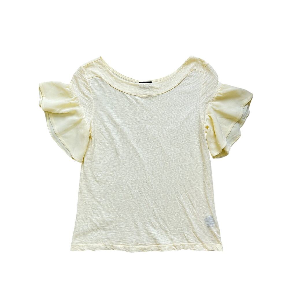 Deletta Anthropologie Pale Lemon Yellow Flutter Sleeve Top Small Cottagecore